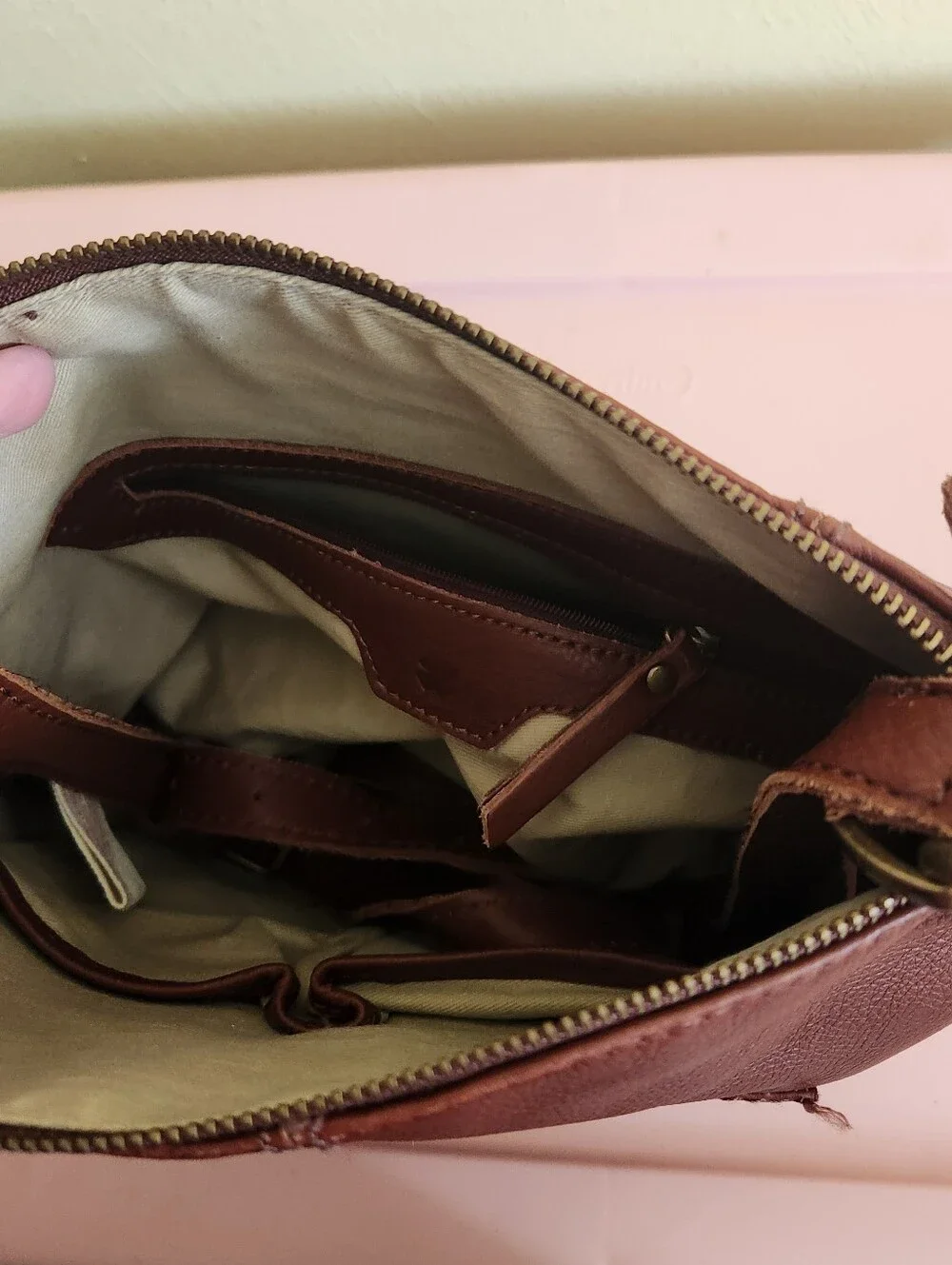 Lucky Brand Brown Leather Messenger Bag with Brass Accent